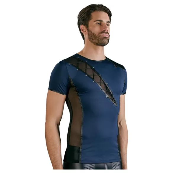 NEK - maglia uomo trasparente con lacci e inserti rete - nero/blu - M