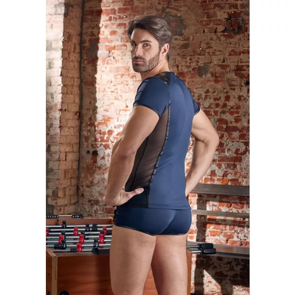 NEK - maglia uomo trasparente con lacci e inserti rete - nero/blu - L