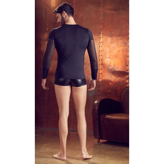Maglia maschile trasparente con dettagli in rete e spalline incrociate - NEK (nera)