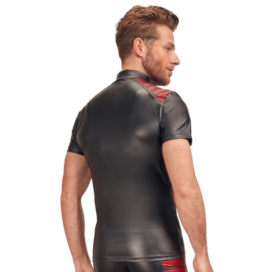 Maglia maschile sexy con inserti rossi e zip (nera) - NEK