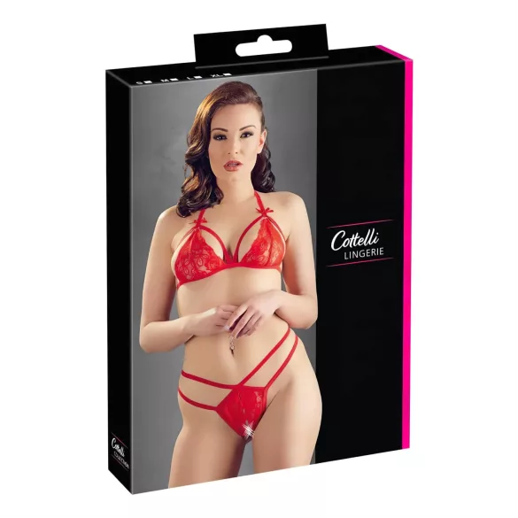Cottelli - set reggiseno aperto in pizzo - rosso - XL