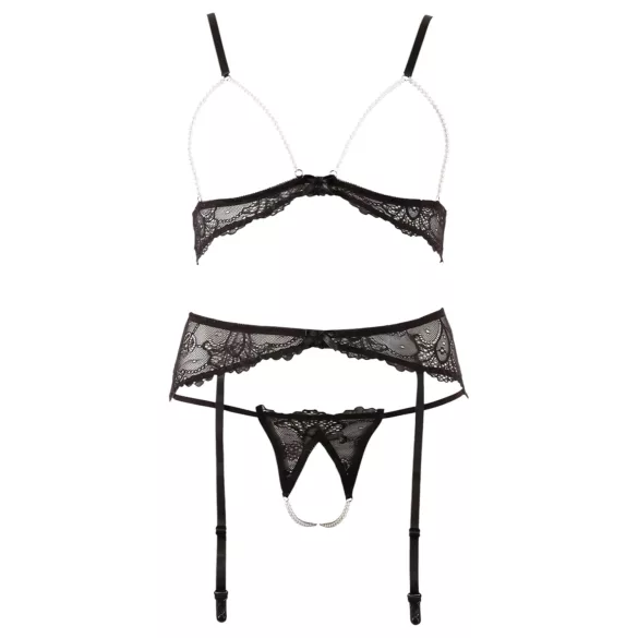 Abierta Fina - set lingerie in pizzo con perle - XL