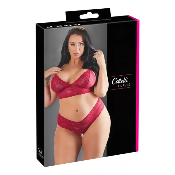 Cottelli Plus Size - set reggiseno e slip in pizzo morbido - rosso