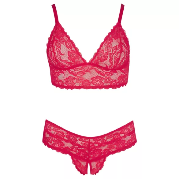 Cottelli Plus Size - set reggiseno e slip in pizzo morbido - rosso
