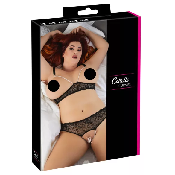 Cottelli Plus Size - set reggiseno perle - nero - XL