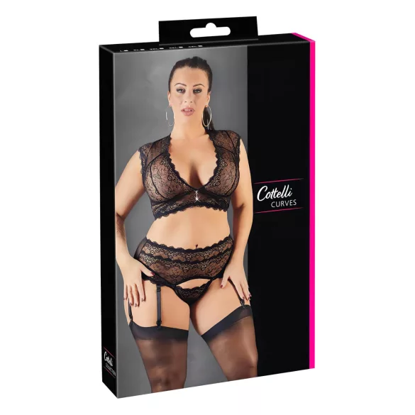 Cottelli Plus Size - set lingerie con strass e pizzo - nero