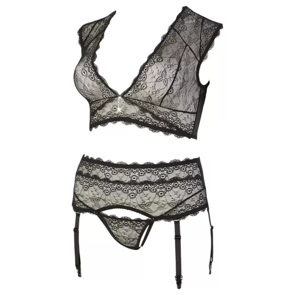 Cottelli Plus Size - set lingerie con strass e pizzo - nero