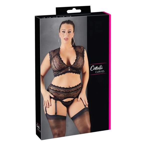 Cottelli Plus Size - elegante completo di pizzo e strass (nero) - 2XL