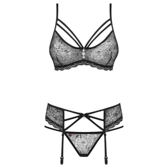 Obsessive - set lingerie con strass - nero