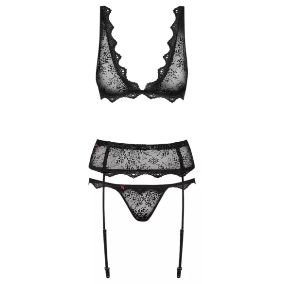 Obsessive - set lingerie ricamato - nero