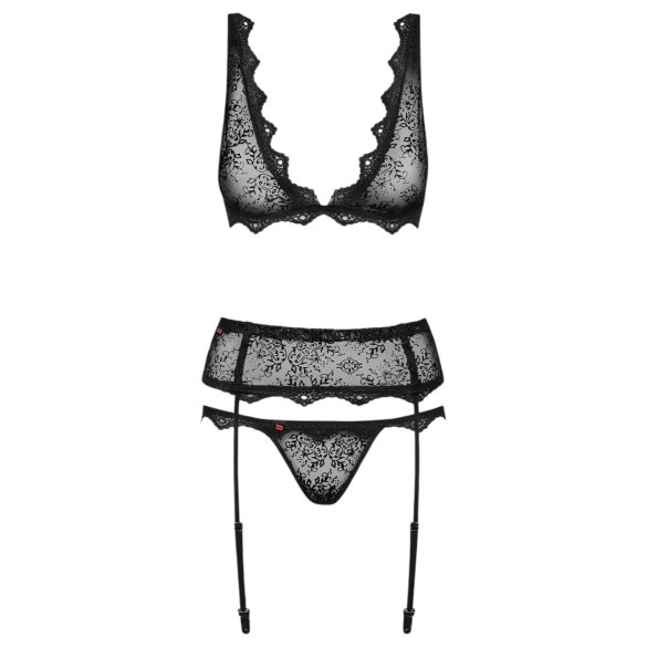Obsessive Emperita - set di lingerie ricamato (nero) - L/XL