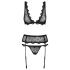 Obsessive Emperita - set di lingerie ricamato (nero) - L/XL