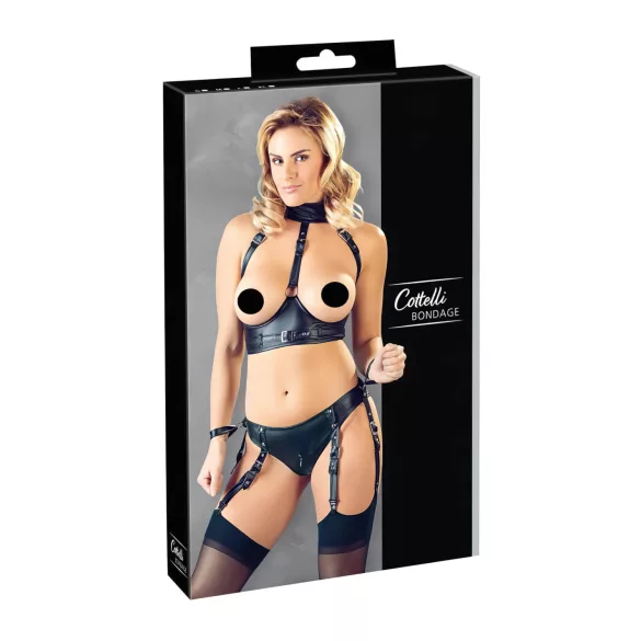 Cottelli Bondage - reggiseno aperto con manette - lucido nero - XL