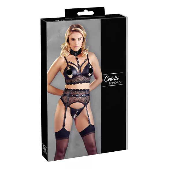 Cottelli Bondage - set lingerie con manette - pizzo nero - L