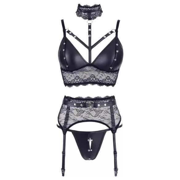 Cottelli Bondage - set lingerie con manette - pizzo nero - L