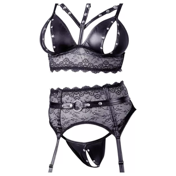 Cottelli Bondage - set lingerie con manette - pizzo nero - L
