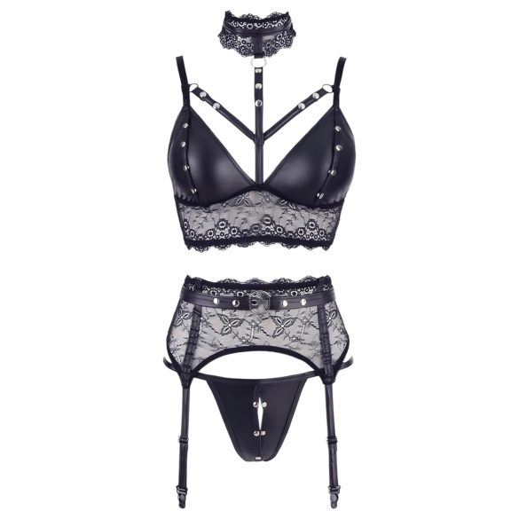 Cottelli Bondage - set lingerie con polsini in pizzo (nero) - XL