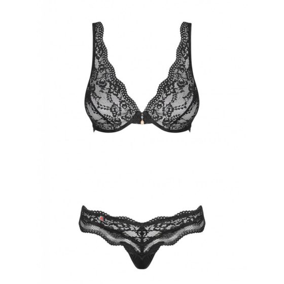 Set di lingerie Obsessive Luvae con strass e motivi floreali (nero)