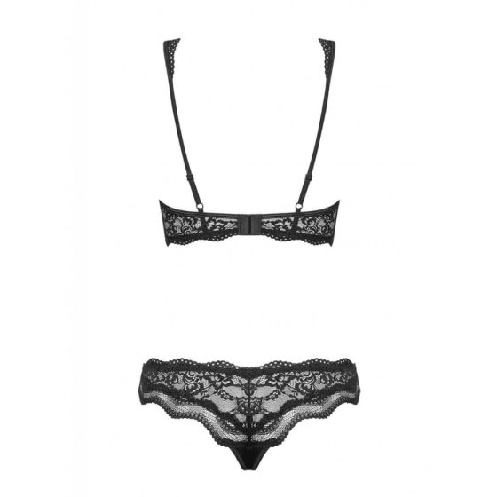 Set di lingerie Obsessive Luvae con strass e motivi floreali (nero)