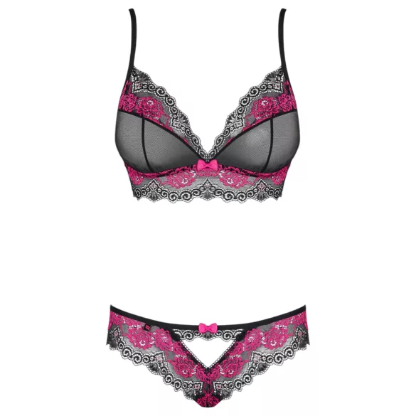 Obsessive Tulia - completo intimo in pizzo - nero e rosa - L/XL