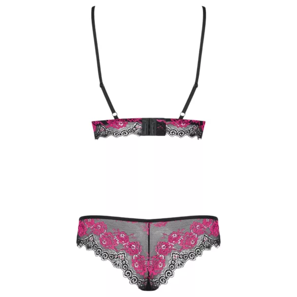 Obsessive Tulia - completo intimo in pizzo - nero e rosa - L/XL