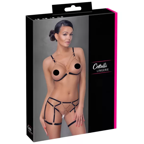 Cottelli - body harness con catene decorativo - 2 pezzi - nero - M