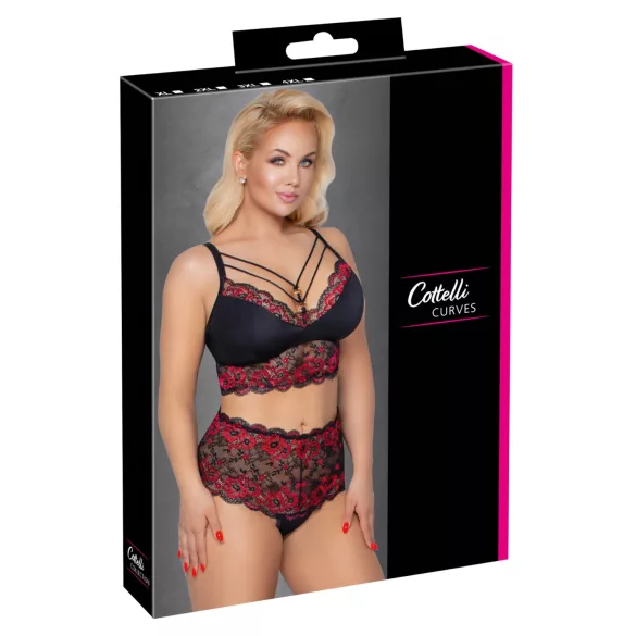 Cottelli Curvies - set lingerie in pizzo floreale (nero) - 2XL