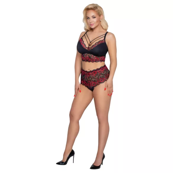 Cottelli Curvies - set lingerie in pizzo floreale (nero) - 2XL
