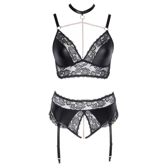 Cottelli Curves - set lingerie effetto lucido - nero