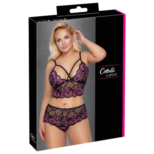Cottelli Plus Size - set reggiseno floreale (nero-viola)