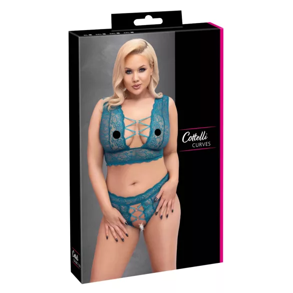 Cottelli Curves - completo intimo in pizzo con corsetto (blu)
