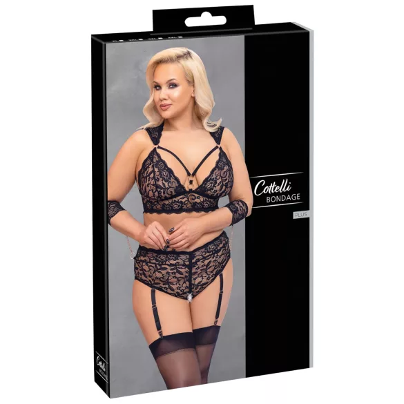Cottelli Bondage Taglie Forti - set reggiseno pizzo (nero) - 3XL