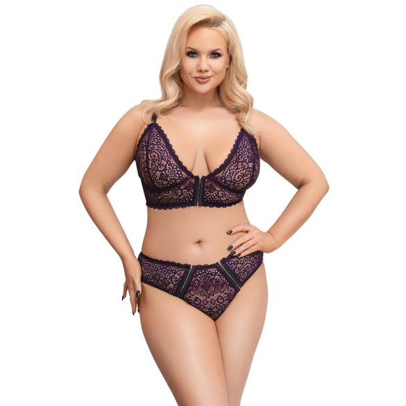Cottelli Plus Size - set reggiseno trasparente fantasia (viola) - 2XL