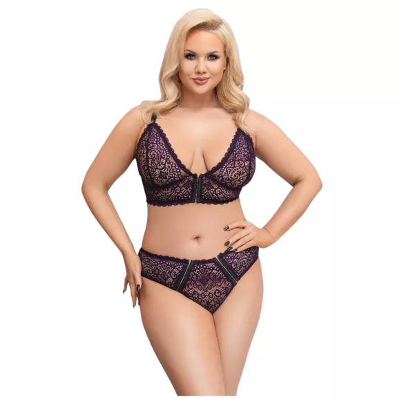 Cottelli Plus Size - set reggiseno trasparente fantasia (viola) - 2XL