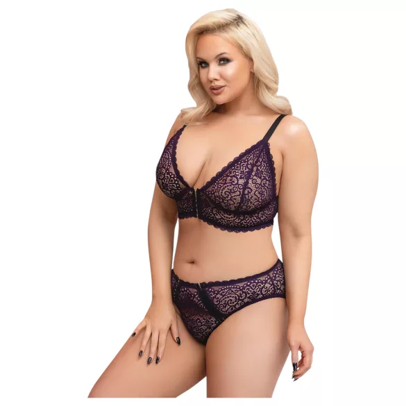 Cottelli Plus Size - set reggiseno trasparente fantasia (viola) - 2XL