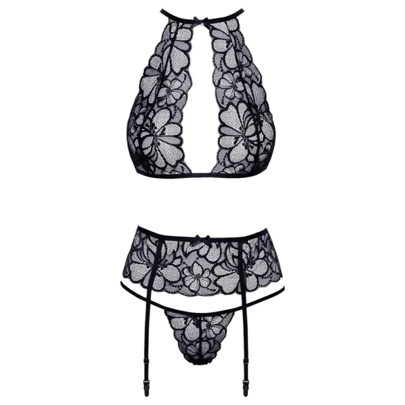 Baciabili - set reggiseno in pizzo con laccio al collo (nero)