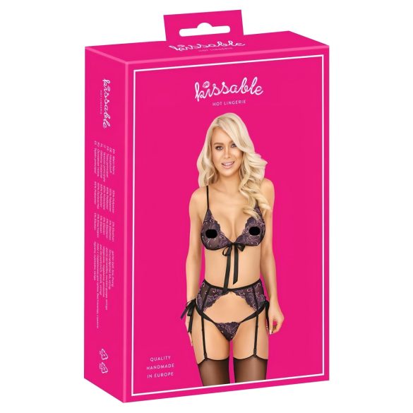Set reggiseno ricamato rosa-lilla (nero) - L/XL
