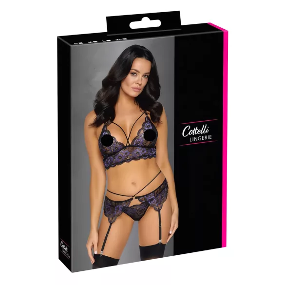 Cottelli - Set intimo in pizzo a 3 pezzi (nero-viola)