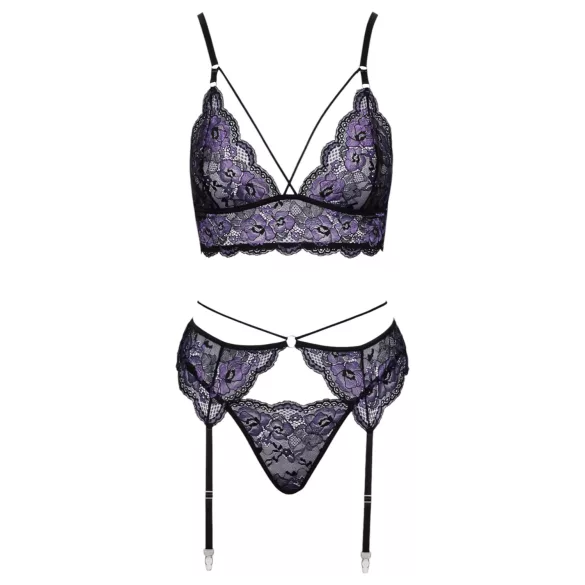 Cottelli - Set intimo in pizzo a 3 pezzi (nero-viola)