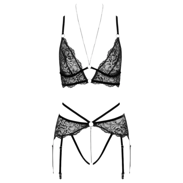 Abierta Fina - set reggiseno aperto in pizzo (nero) - XL
