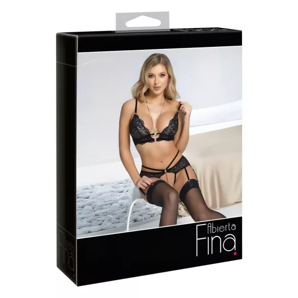 Abierta Fina - set reggiseno aperto in pizzo (nero) - XL