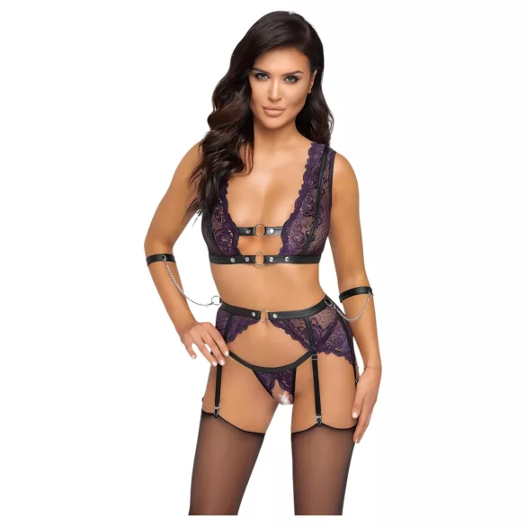 Cottelli Bondage - Set intimo e manette (nero-viola) - M