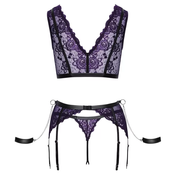 Cottelli Bondage - Set intimo e manette (nero-viola) - M