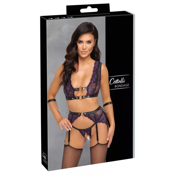 Cottelli Bondage - Set intimo e manette (nero-viola) - L