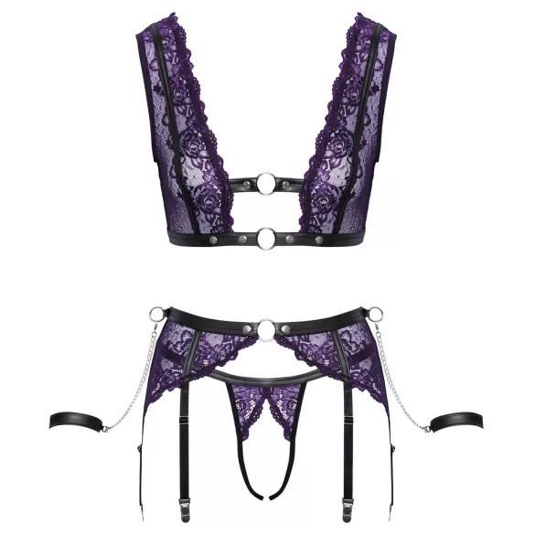 Cottelli Bondage - Set intimo e manette (nero-viola) - L