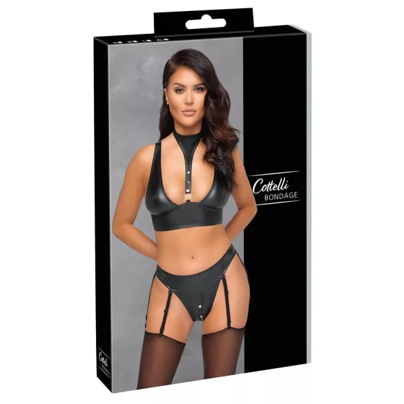 Cottelli Bondage - set reggiseno lucido con manette (nero) - M