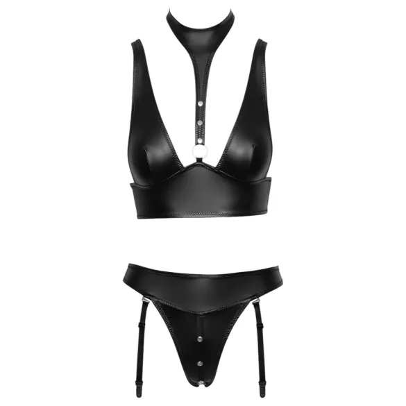 Cottelli Bondage - set reggiseno lucido con manette (nero) - M