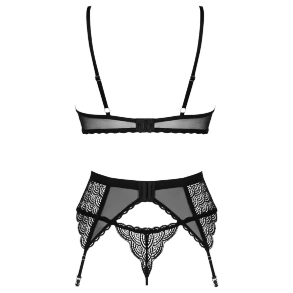 Obsessive Chemeris - set reggiseno con reggicalze (nero)