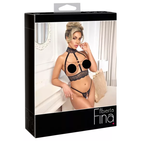 Abierta Fina - completo intimo aperto con catene - nero - L