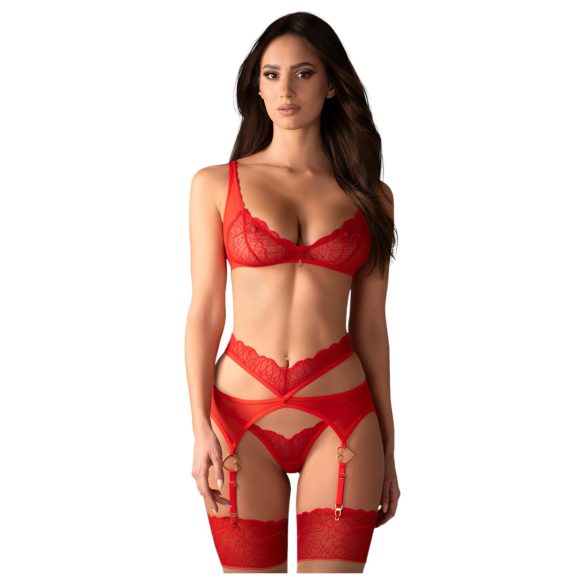 Set di lingerie in pizzo rosso Obsessive Cupid Desir